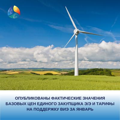 Опубликованы фактические значения базовых цен Единого закупщика э/э и тарифы на поддержку ВИЭ за январь